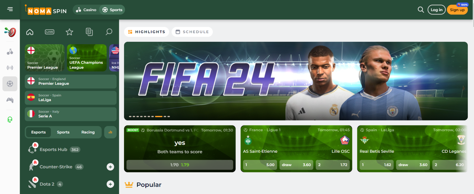 Nomaspin Casino Nederland: €250 WELKOMBONUS + 150 FS