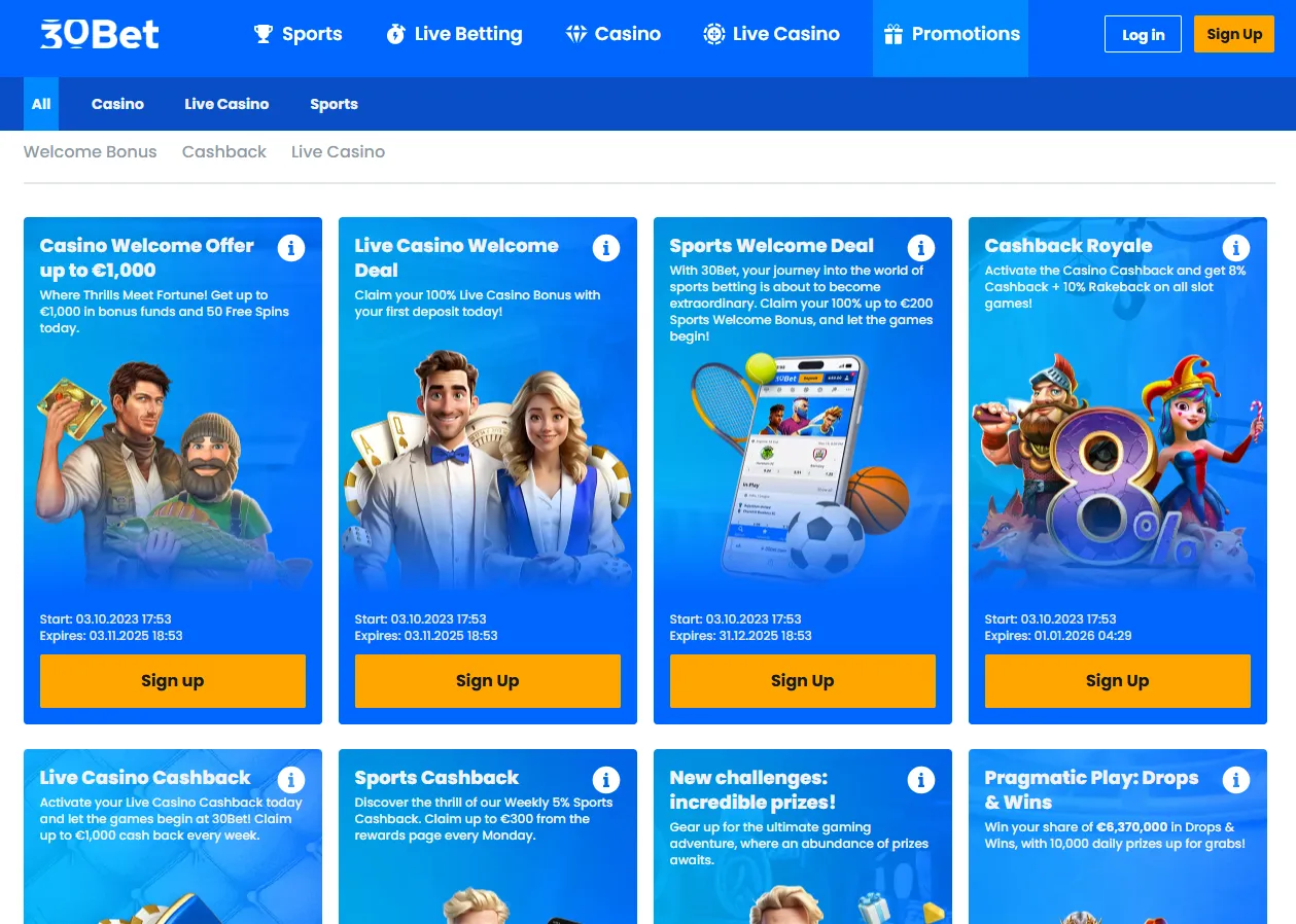 30Bet Casino No Deposit Bonus