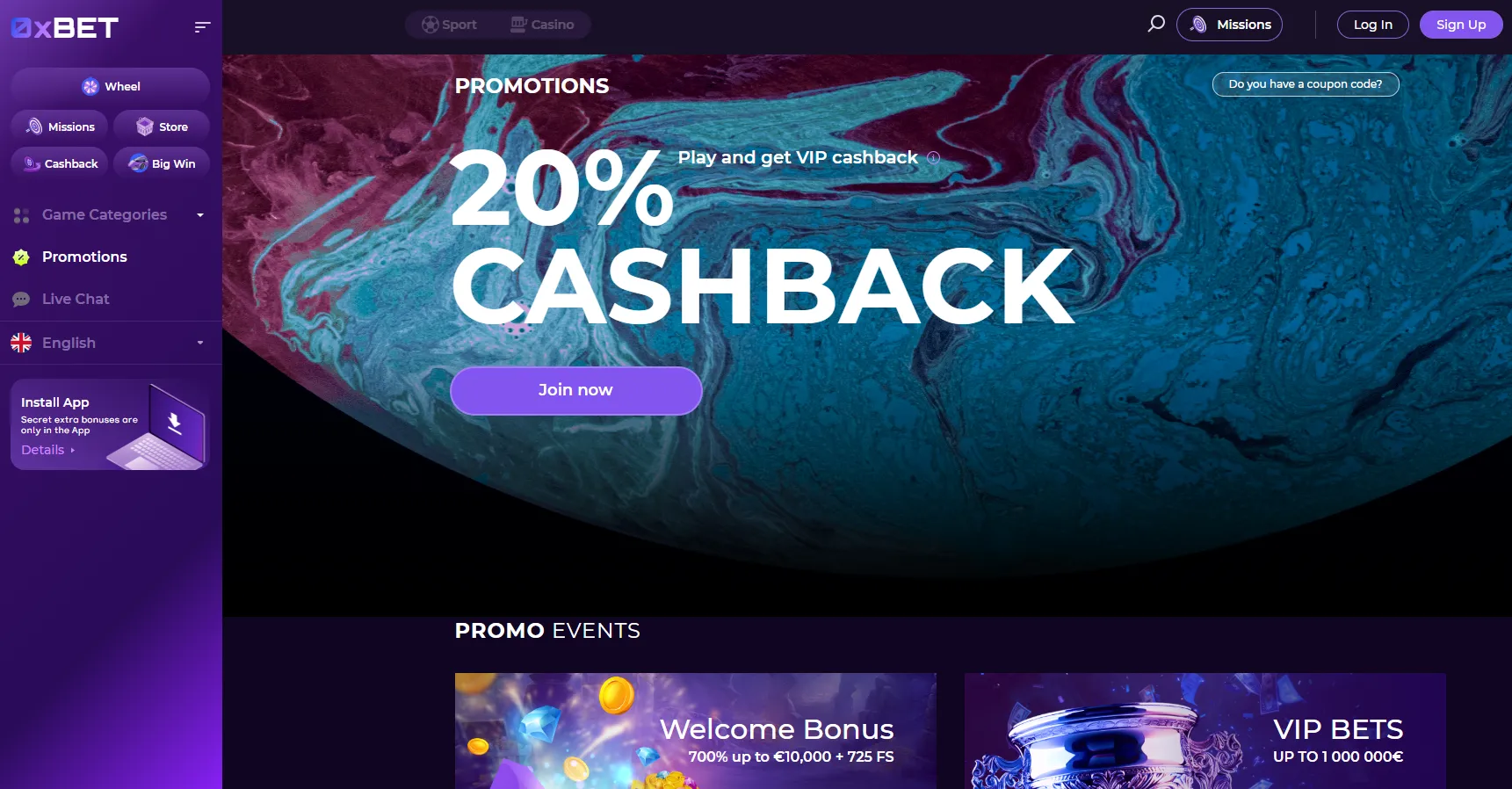 0xBet Casino no deposit bonus