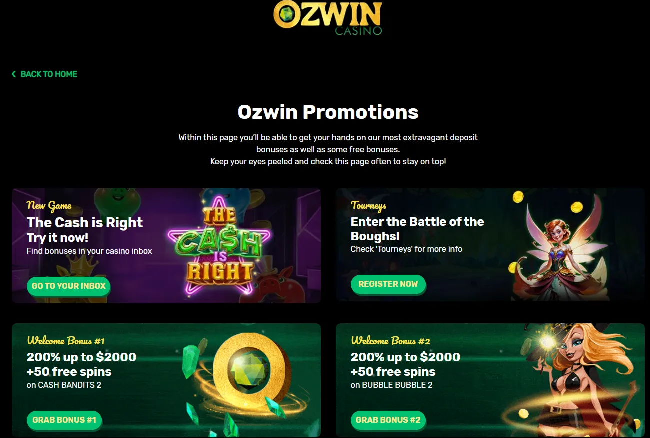 Ozwin Casino no deposit Bonus